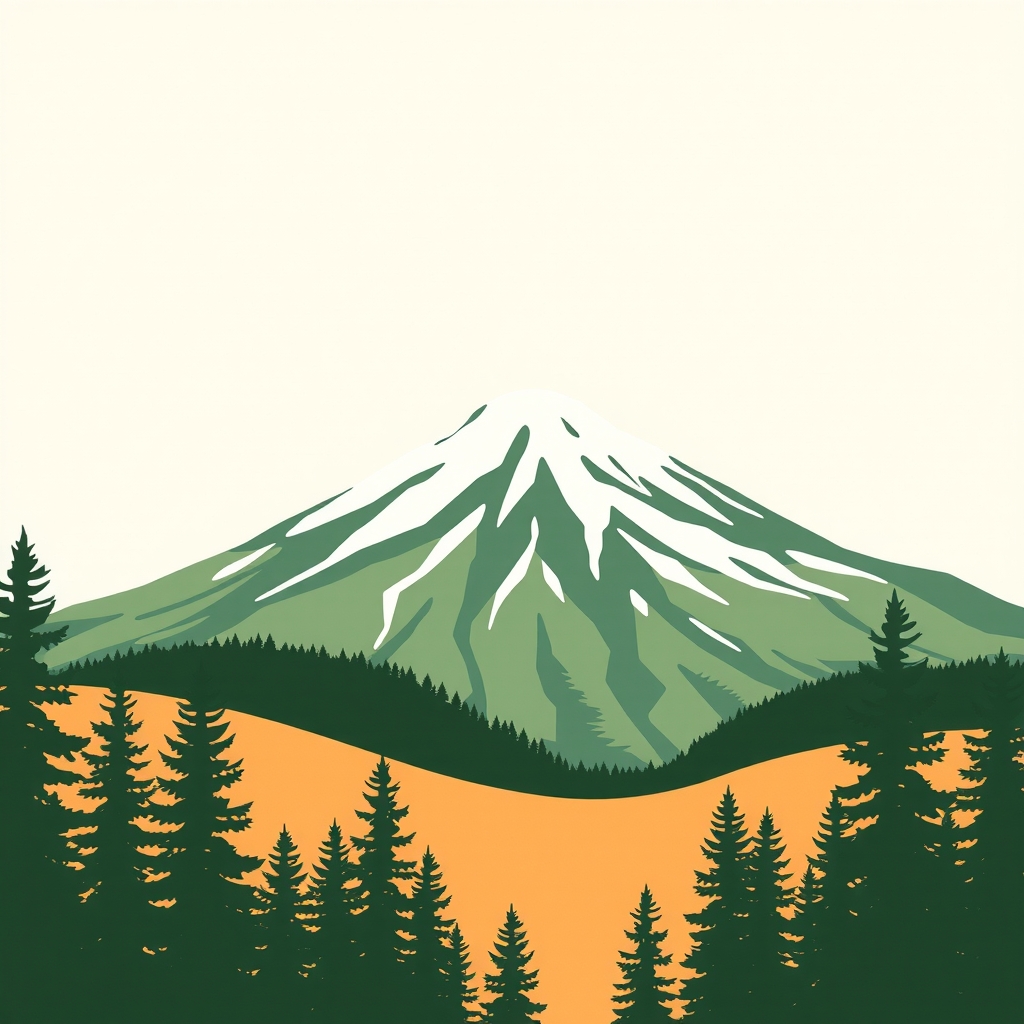 Flat illustration of Mount Bachelor above pine ridges