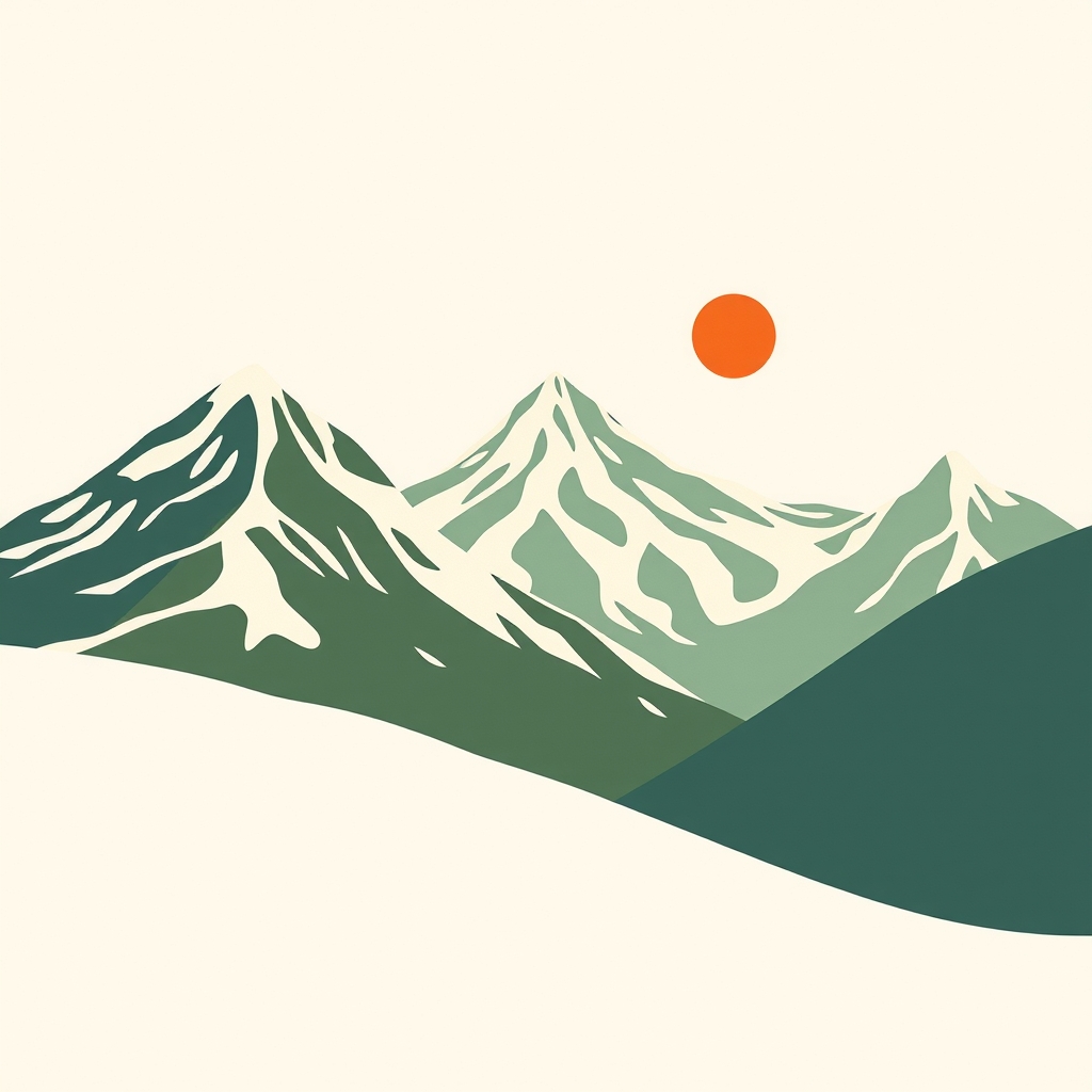 Flat illustration of the Three Sisters peaks above the high desert